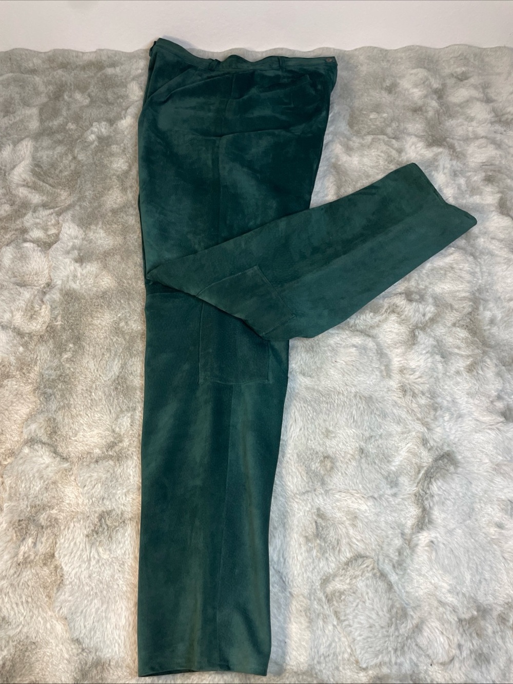 Vintage Women’s High Waisted 100% Leather Green Pants With Lining-0227